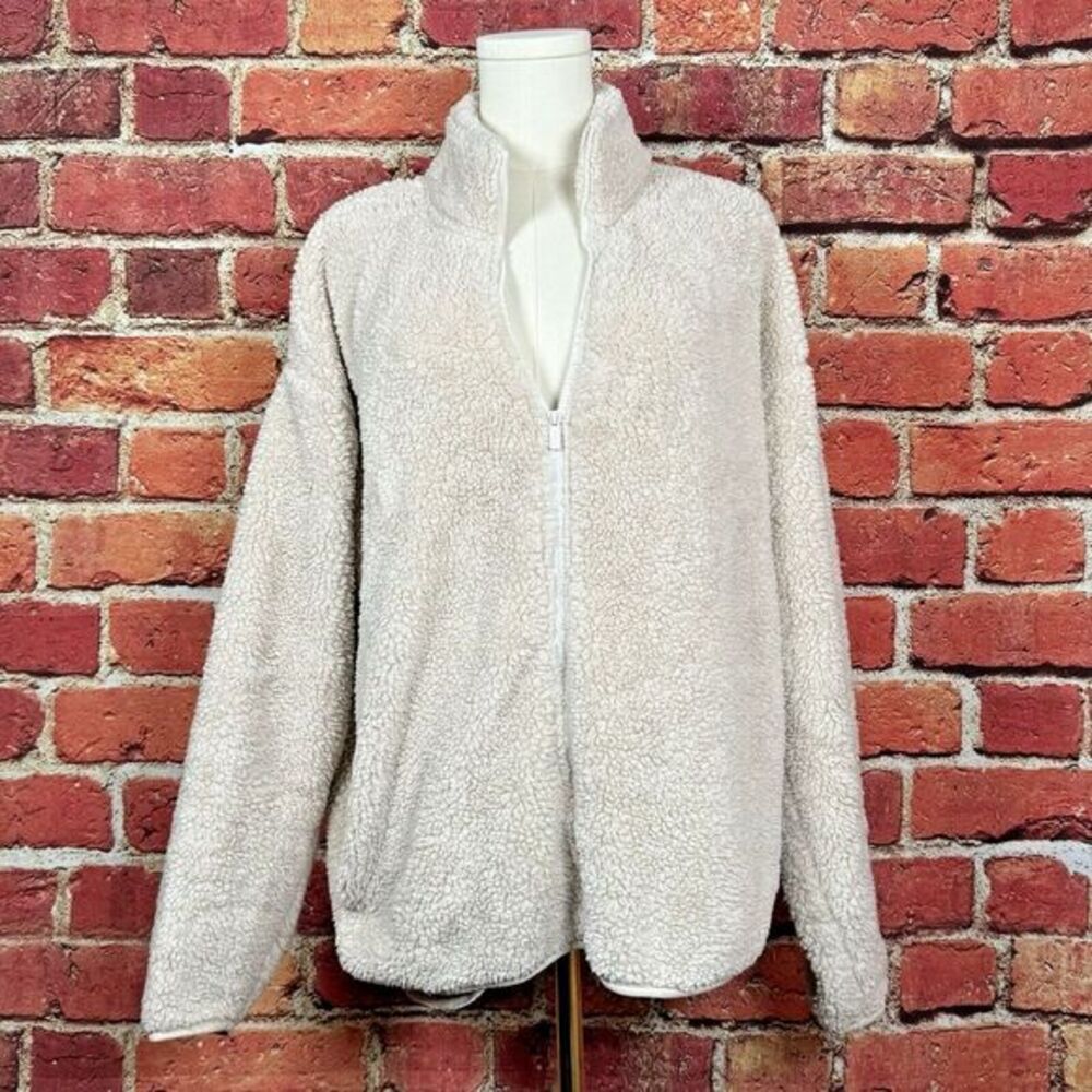 Victoria Secret Pink Sherpa Jacket Warm Full Zip Coat Womens Size Small Cream‎